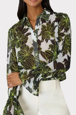 MILLY Jumpsuits & Rompers-Lacey Sea Of Petals Top Chartreuse/Black