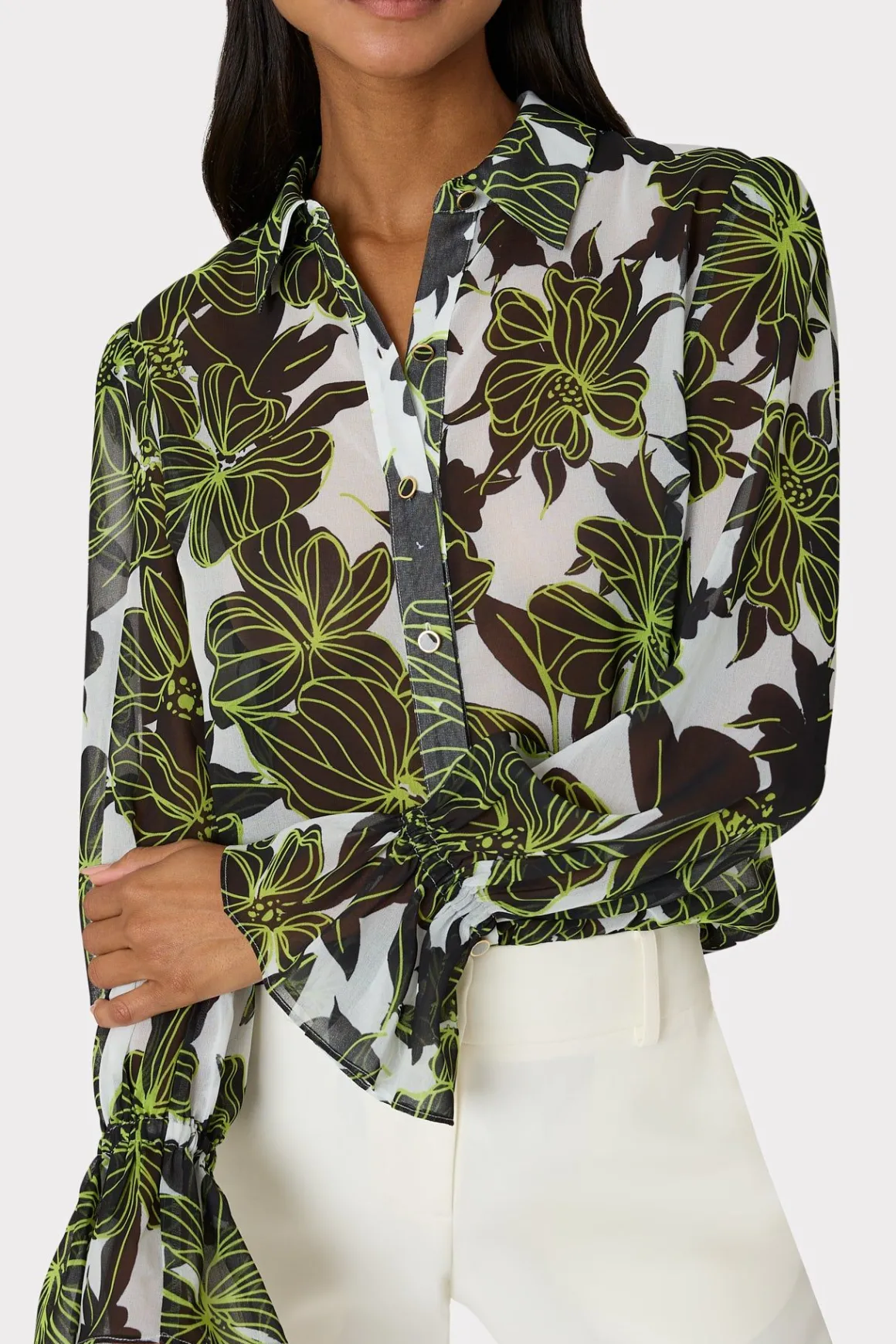 MILLY Tops-Lacey Sea Of Petals Top Chartreuse/Black
