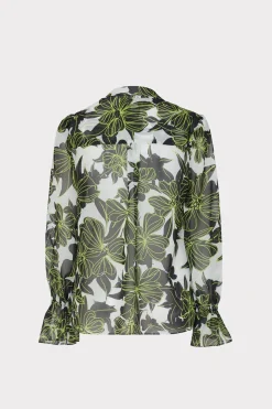 MILLY Tops-Lacey Sea Of Petals Top Chartreuse/Black