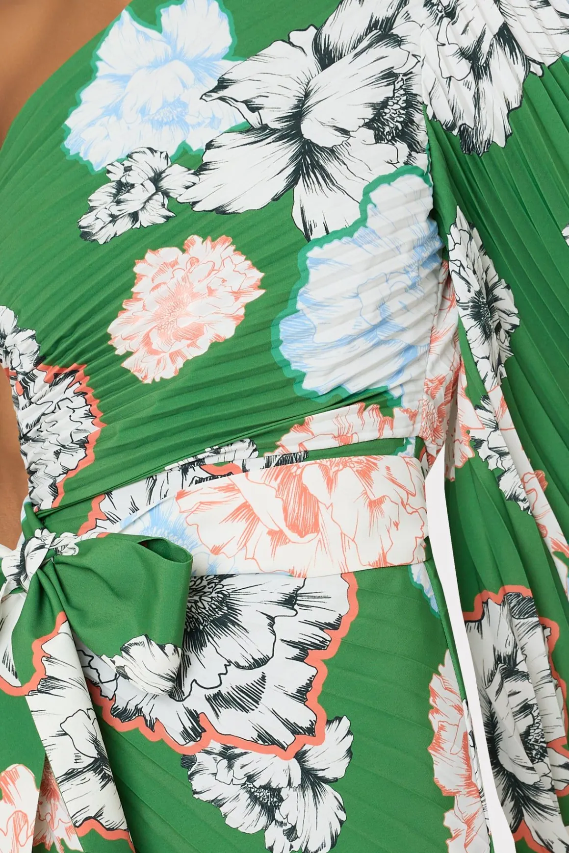 MILLY Guest Of Dresses-Linden Petals In Bloom Pleated Dress Green Multi