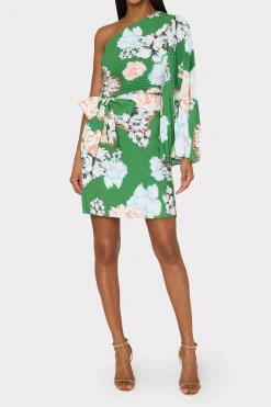 MILLY Day Dresses-Linden Petals In Bloom Pleated Dress Green Multi