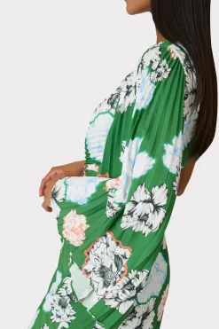 MILLY Day Dresses-Linden Petals In Bloom Pleated Dress Green Multi