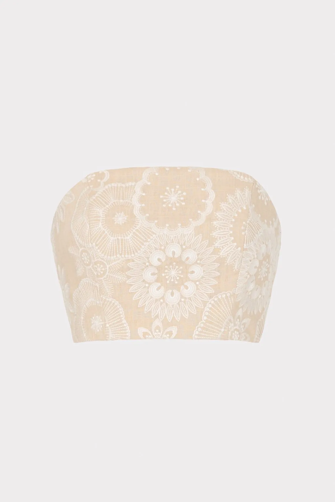 MILLY Tops-Linen Embroidered Crop Top Natural/Ecru