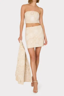 MILLY Tops-Linen Embroidered Crop Top Natural/Ecru
