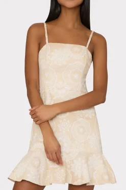 MILLY Sundresses-Linen Embroidered Dress Natural/Ecru