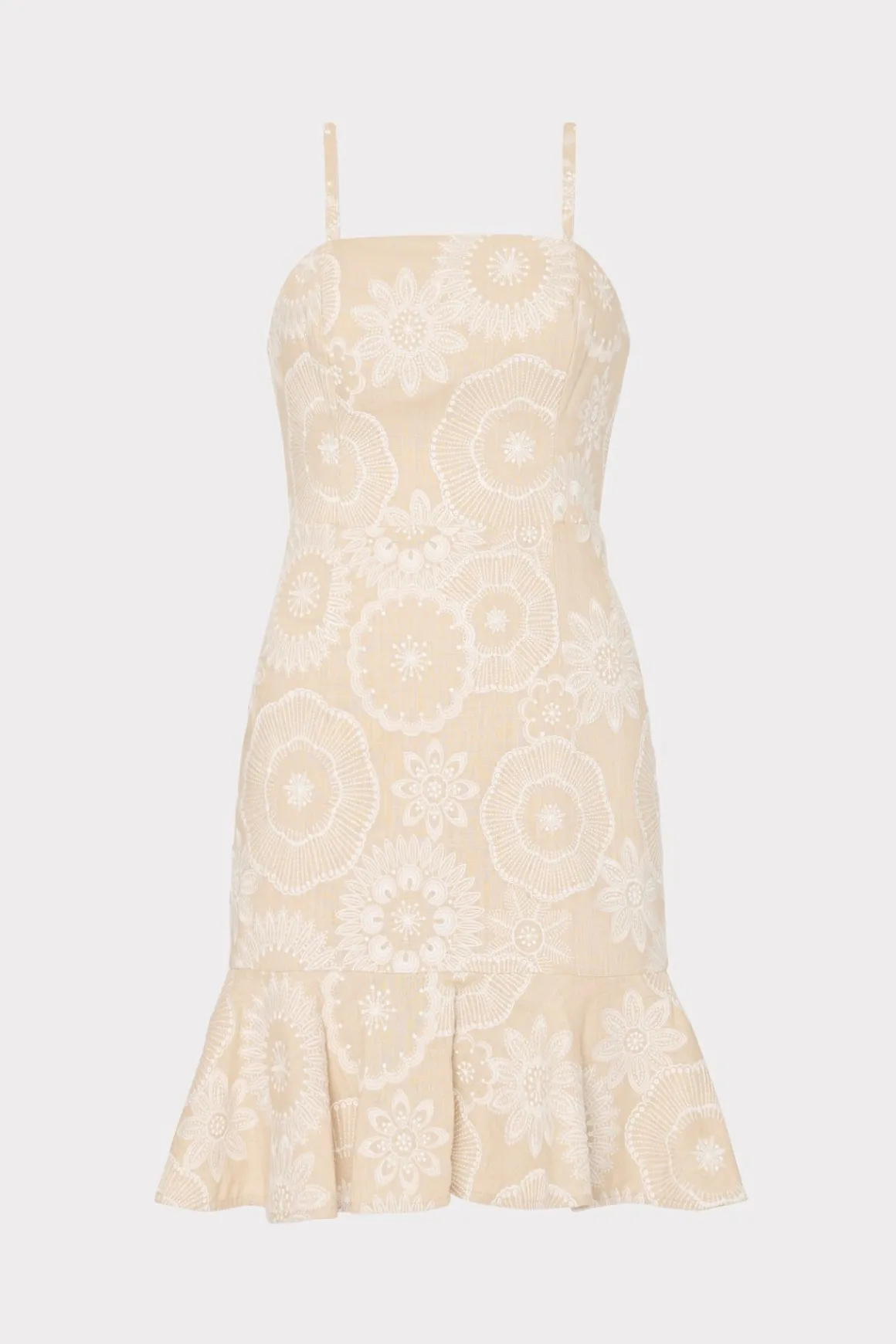 MILLY Day Dresses-Linen Embroidered Dress Natural/Ecru