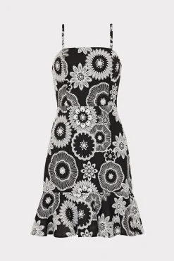 MILLY Sundresses-Linen Embroidered Dress Black/White