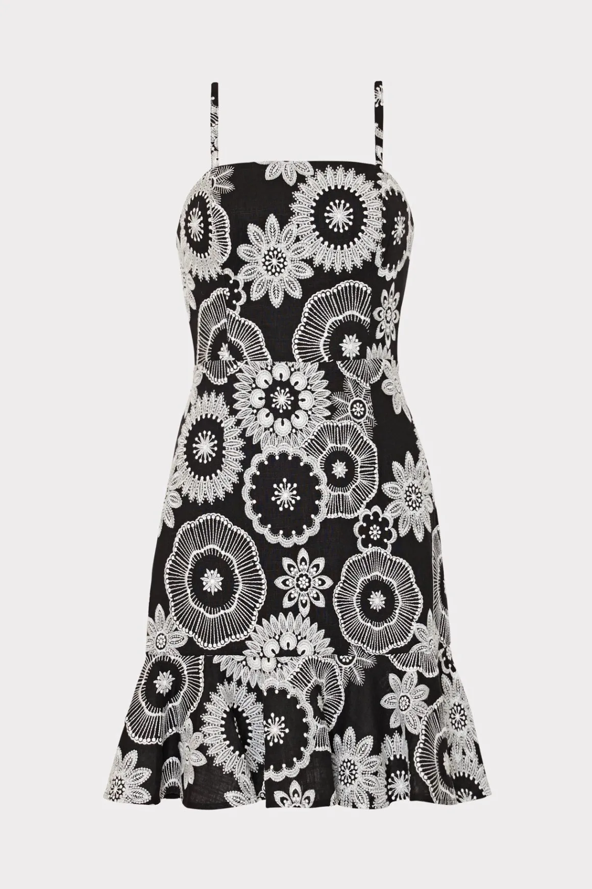 MILLY Sundresses-Linen Embroidered Dress Black/White