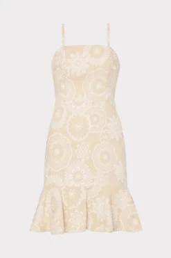 MILLY Mini Dresses-Linen Embroidered Dress Natural/Ecru
