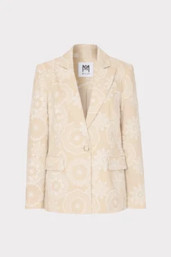 MILLY Blazers-Linen Embroidered Jacket Natural/Ecru