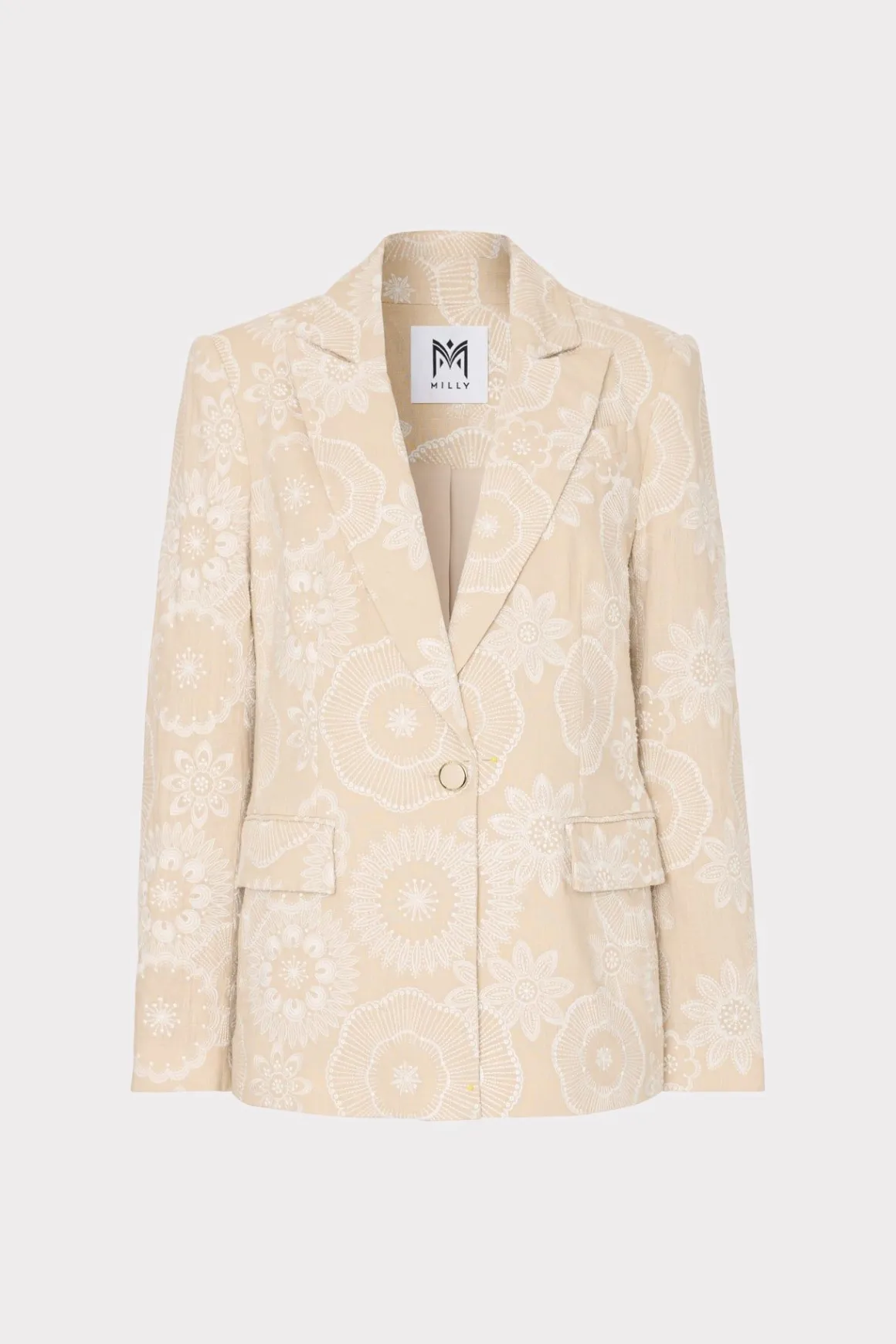 MILLY Matching Sets-Linen Embroidered Jacket Natural/Ecru