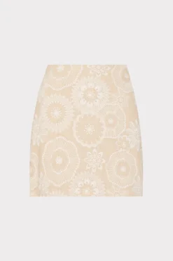 MILLY Skirts-Linen Embroidered Skirt Natural/Ecru