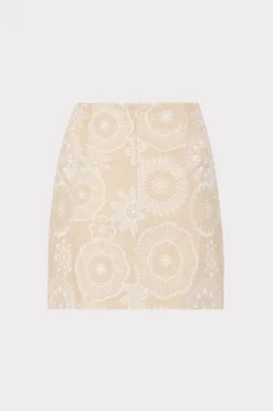 MILLY Skirts-Linen Embroidered Skirt Natural/Ecru