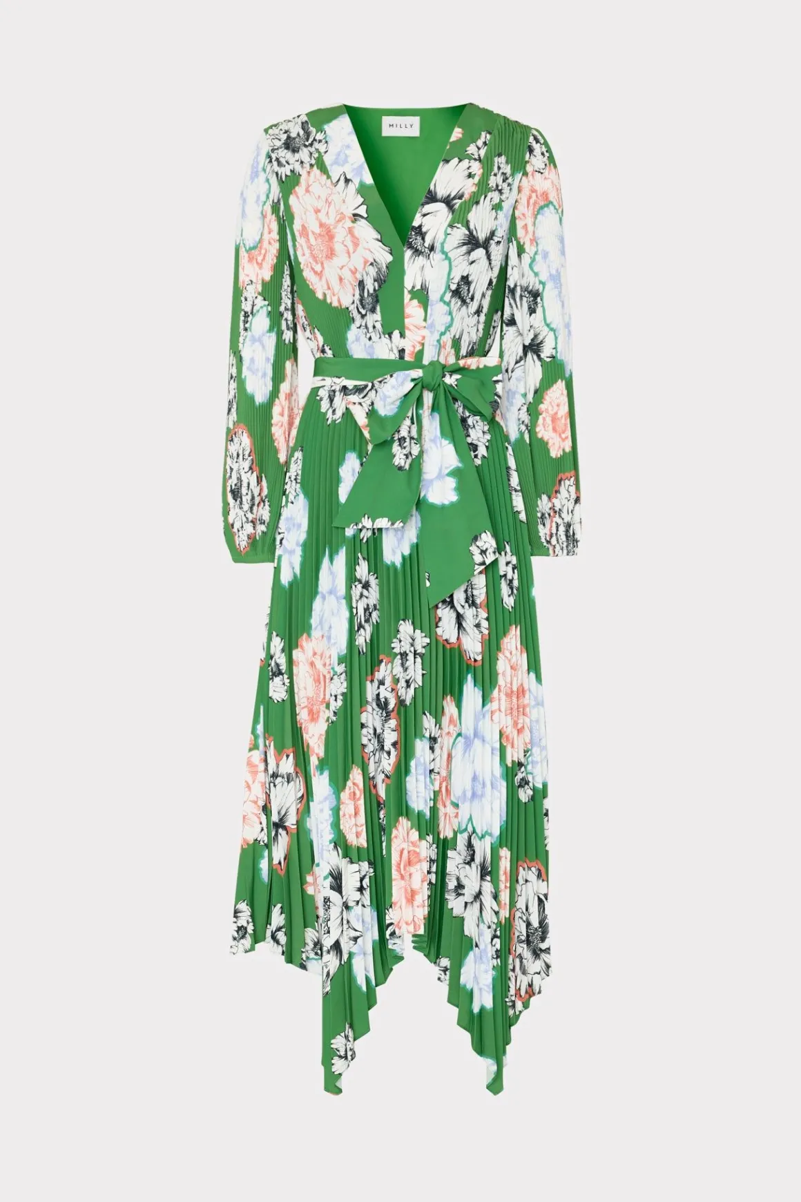 MILLY Sundresses-Liora Petals In Bloom Pleated Dress Green Multi