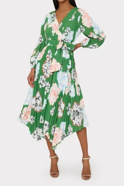MILLY Cocktail Dresses-Liora Petals In Bloom Pleated Dress Green Multi