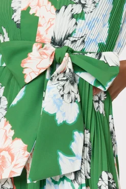 MILLY Guest Of Dresses-Liora Petals In Bloom Pleated Dress Green Multi