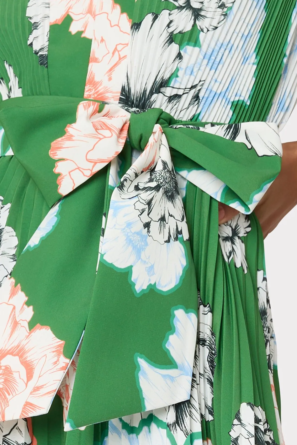 MILLY Guest Of Dresses-Liora Petals In Bloom Pleated Dress Green Multi