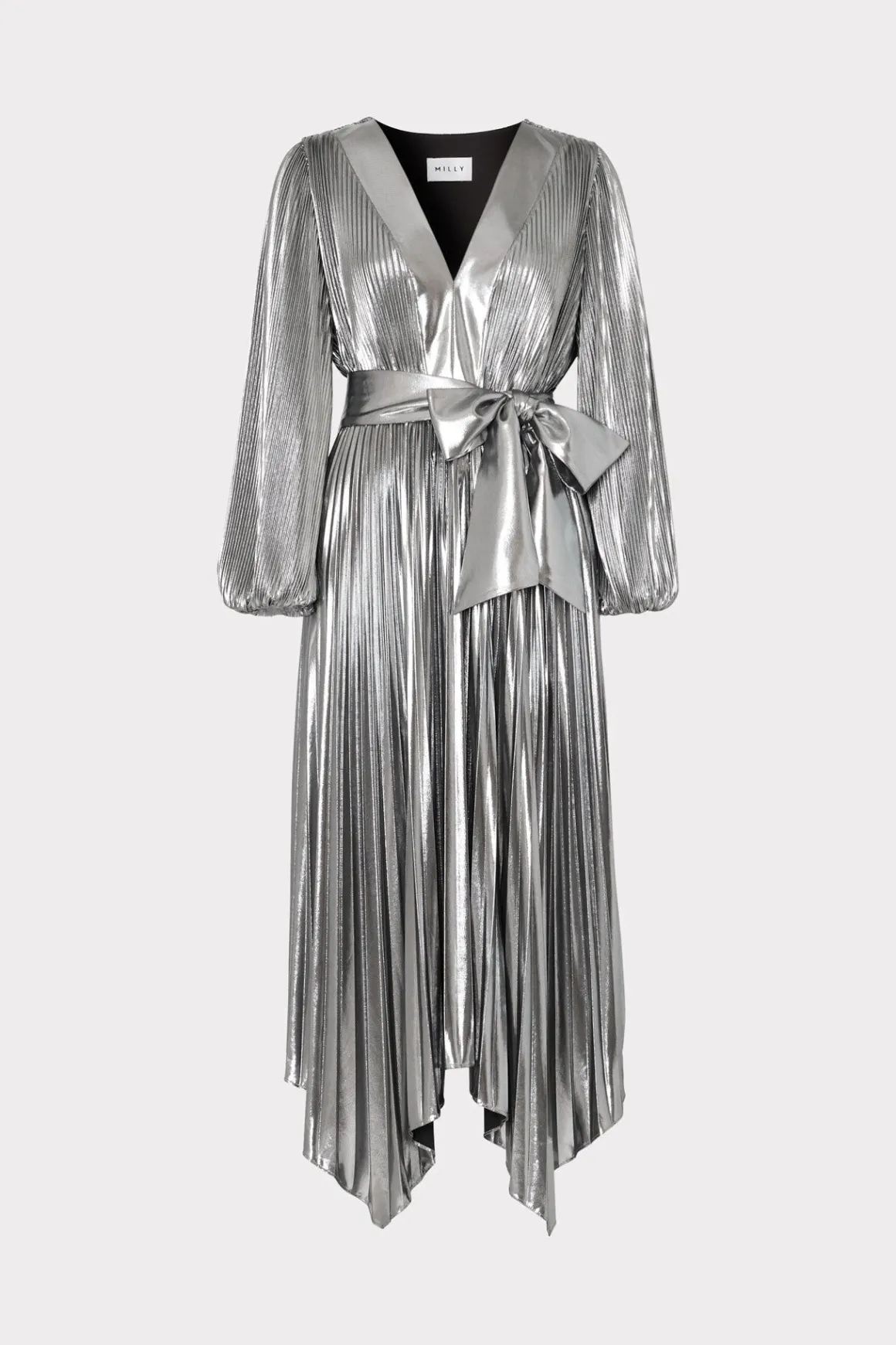 MILLY Maxi Dresses-Liora Pleated Lame Dress Silver
