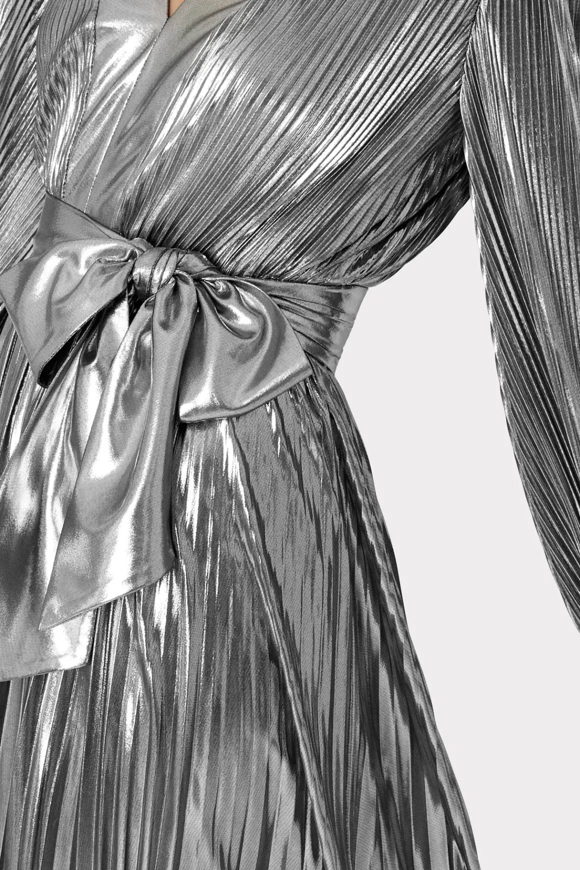 MILLY Maxi Dresses-Liora Pleated Lame Dress Silver