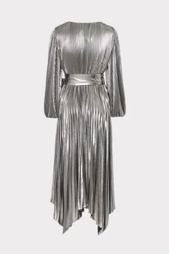 MILLY Maxi Dresses-Liora Pleated Lame Dress Silver