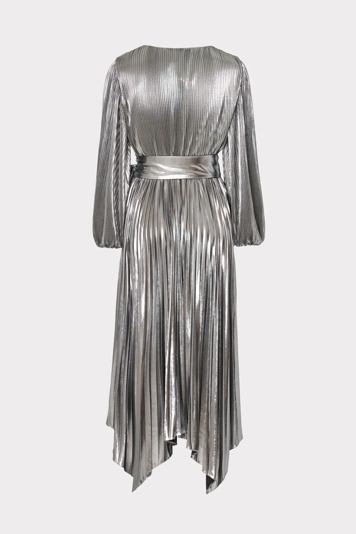 MILLY Maxi Dresses-Liora Pleated Lame Dress Silver