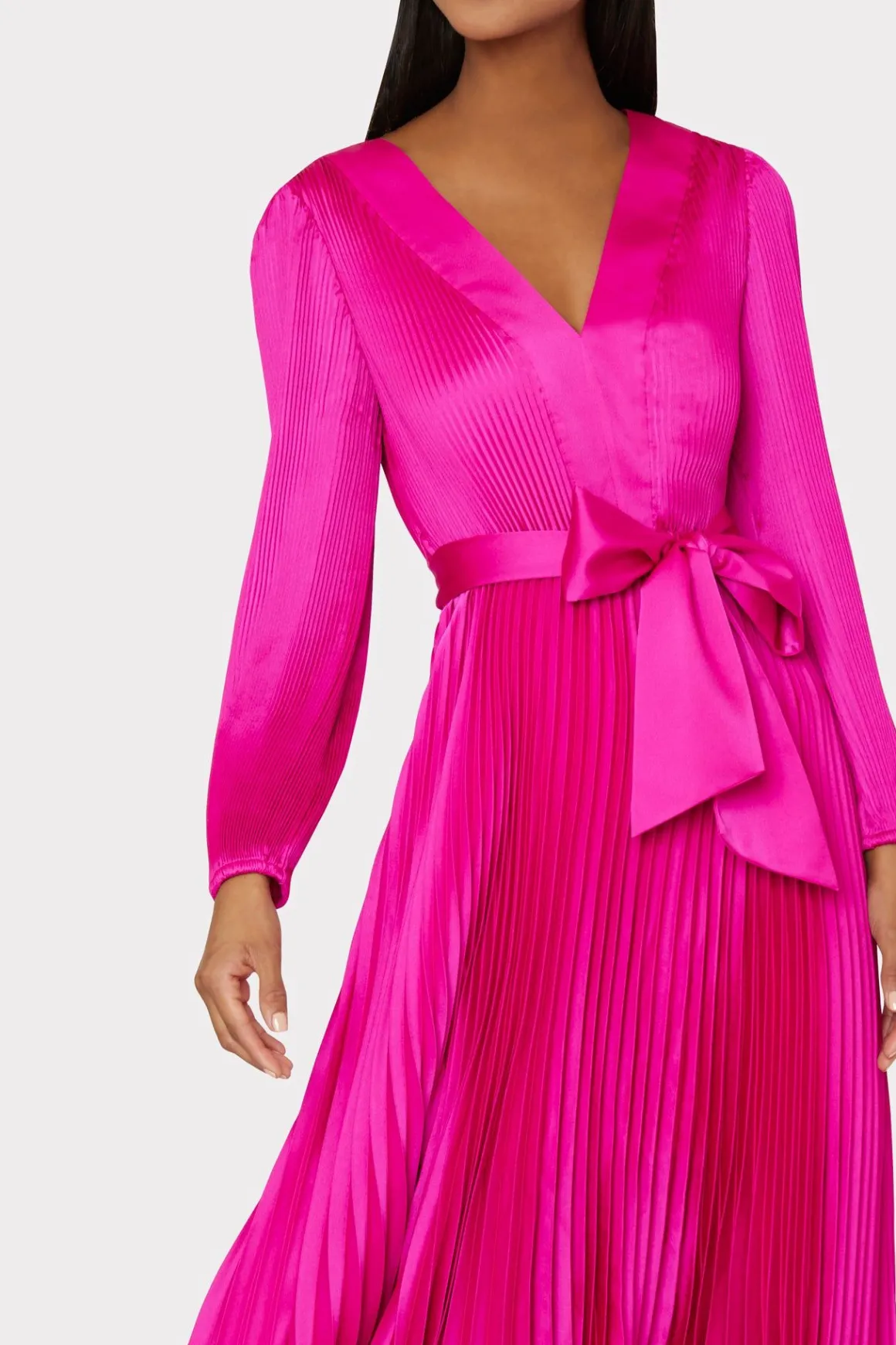 MILLY Maxi Dresses-Liora Satin Pleated Dress Fuchsia