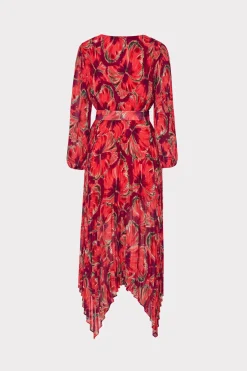 MILLY Jumpsuits & Rompers-Liora Windmill Floral Pleated Dress Red Multi
