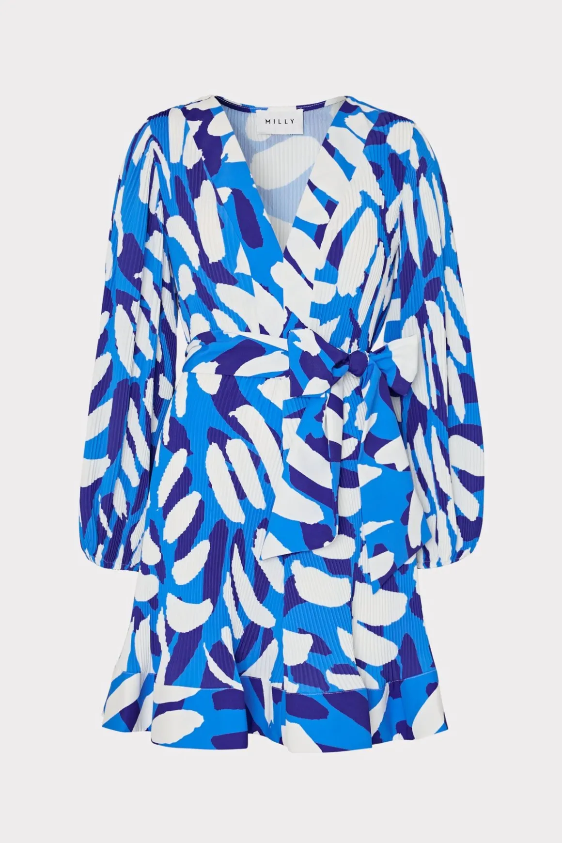 MILLY Day Dresses-Liv Brushstroke Pleated Dress Blue Multi