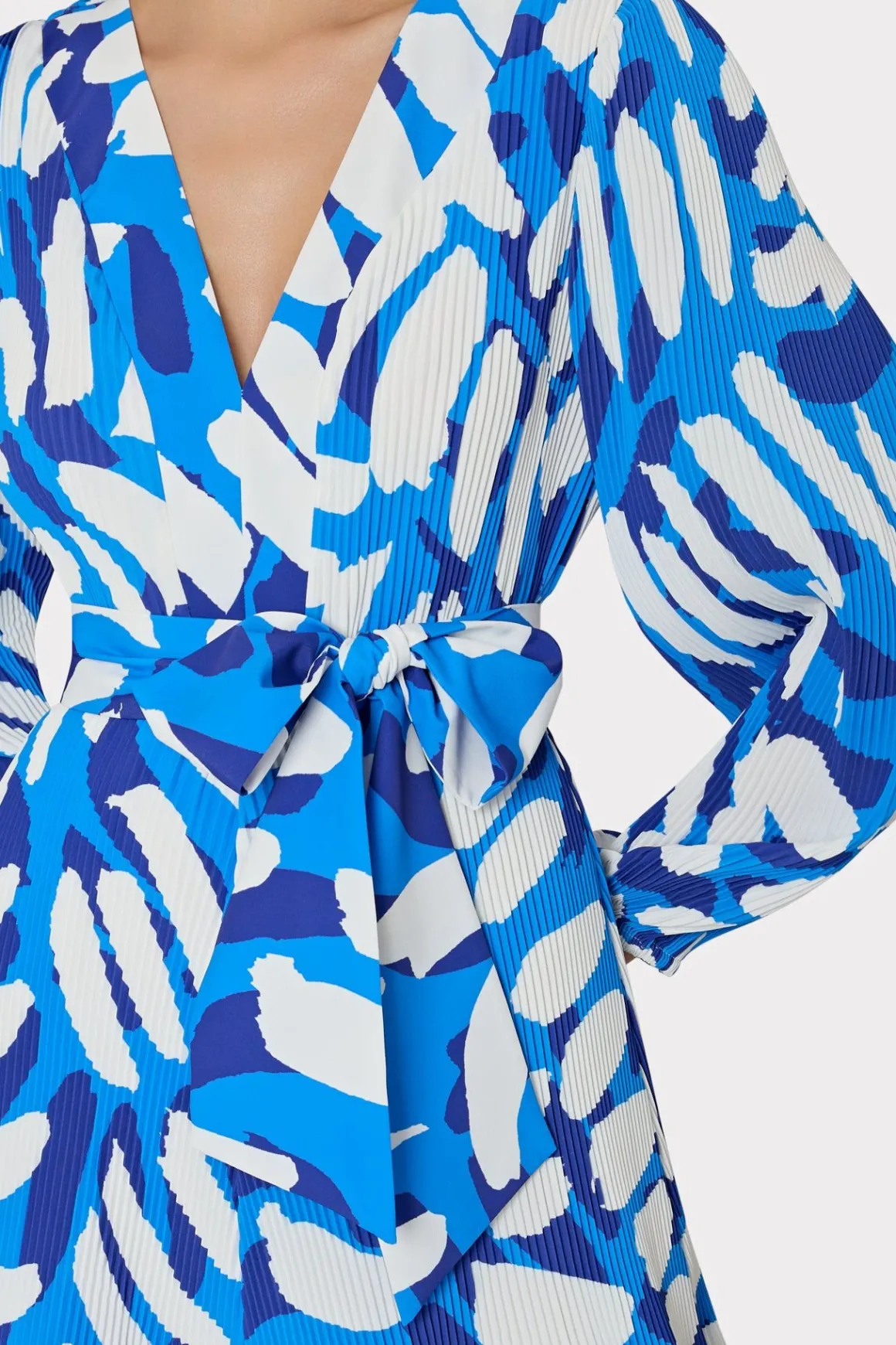 MILLY Day Dresses-Liv Brushstroke Pleated Dress Blue Multi