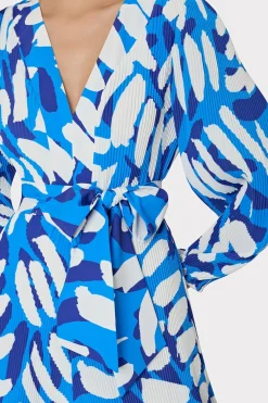 MILLY Mini Dresses-Liv Brushstroke Pleated Dress Blue Multi