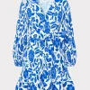MILLY Mini Dresses-Liv Flowers Of Spain Pleated Dress Blue/White