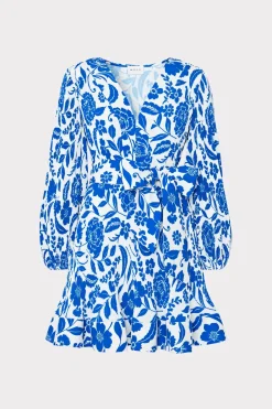 MILLY Mini Dresses-Liv Flowers Of Spain Pleated Dress Blue/White