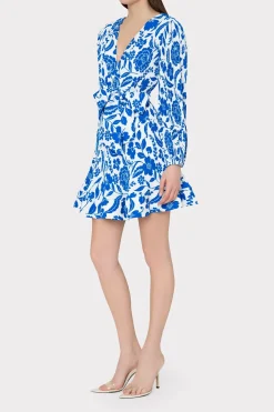 MILLY Mini Dresses-Liv Flowers Of Spain Pleated Dress Blue/White