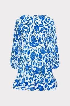 MILLY Mini Dresses-Liv Flowers Of Spain Pleated Dress Blue/White