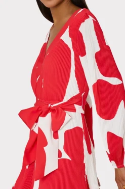 MILLY Day Dresses-Liv Grand Foliage Pleated Dress Red/White