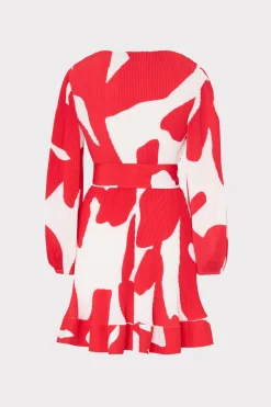 MILLY Day Dresses-Liv Grand Foliage Pleated Dress Red/White