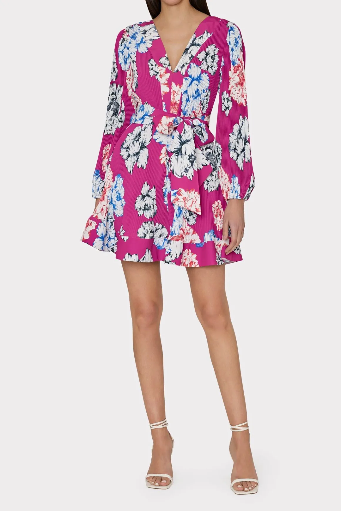 MILLY Mini Dresses-Liv Petals In Bloom Pleated Dress Pink Multi