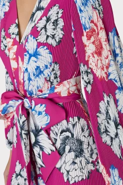 MILLY Mini Dresses-Liv Petals In Bloom Pleated Dress Pink Multi