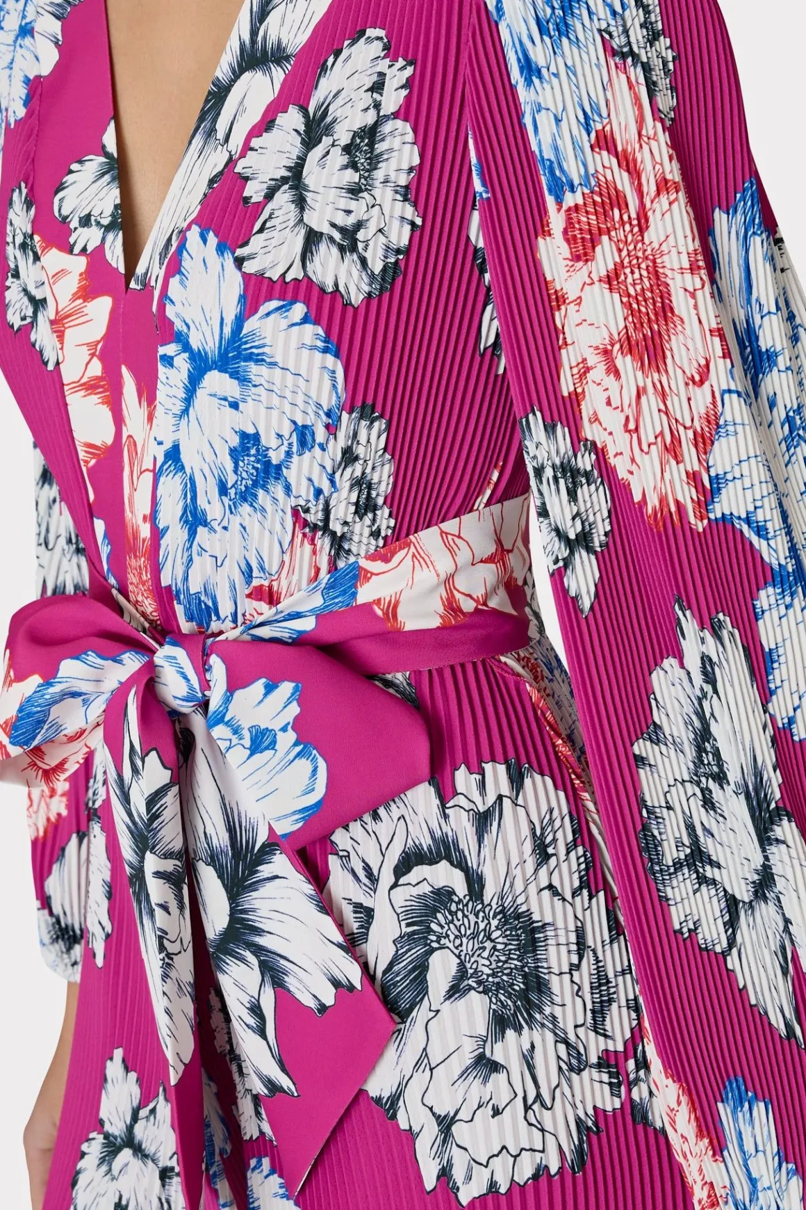 MILLY Mini Dresses-Liv Petals In Bloom Pleated Dress Pink Multi