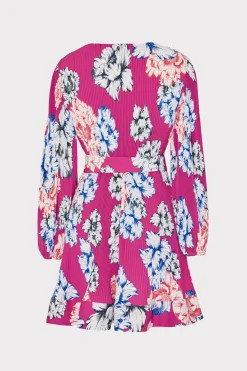 MILLY Mini Dresses-Liv Petals In Bloom Pleated Dress Pink Multi