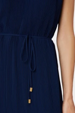 MILLY Day Dresses-Melina Solid Pleated Dress Navy