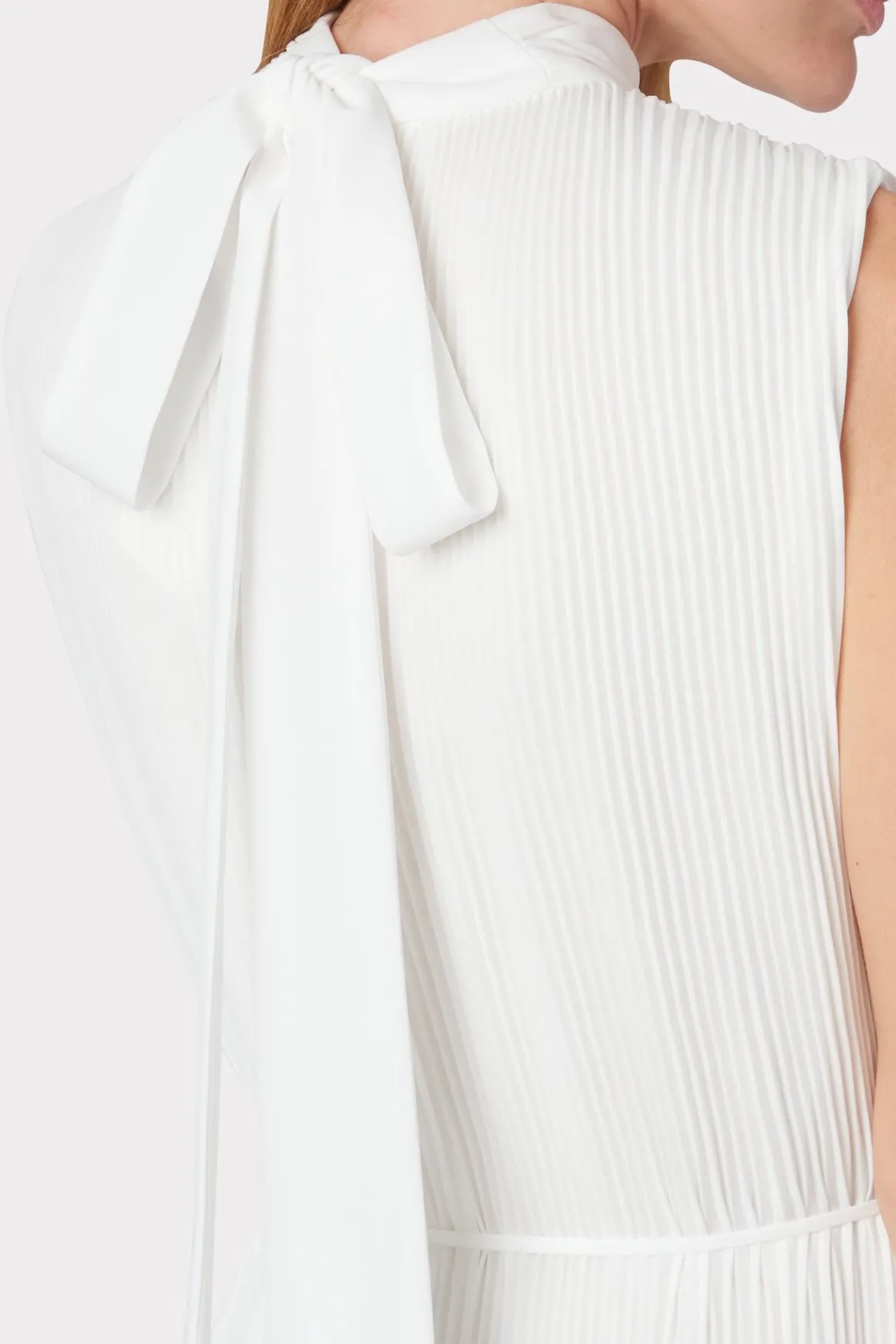 MILLY Maxi Dresses-Melina Solid Pleated Dress White