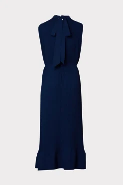 MILLY Guest Of Dresses-Melina Solid Pleated Dress Navy