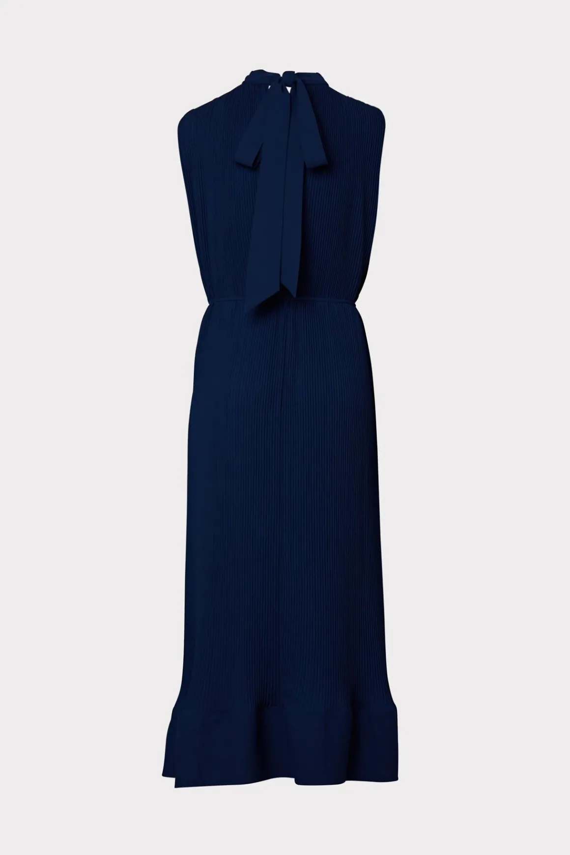 MILLY Maxi Dresses-Melina Solid Pleated Dress Navy