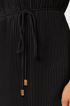 MILLY Day Dresses-Melina Solid Pleated Dress Black