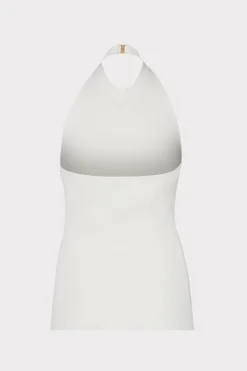 MILLY Tops-Metal Neck Trim Halter Top Ecru