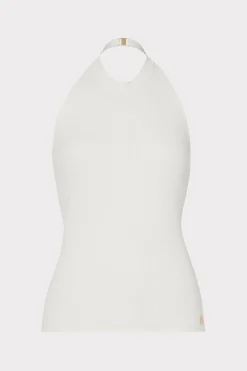 MILLY Sweaters & Knits-Metal Neck Trim Halter Top Ecru