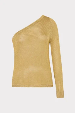 MILLY Sweaters & Knits-Metallic Knit One Shoulder Top Gold