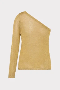 MILLY Tops-Metallic Knit One Shoulder Top Gold