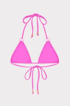 MILLY Bikinis-Metallic Ring Triangle Bikini Top Fuchsia/Silver
